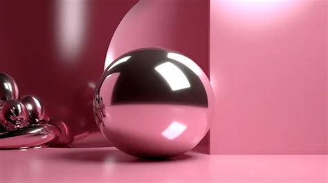 Pink Minimalism Abstract Silver Sphere In D Rendering Background D