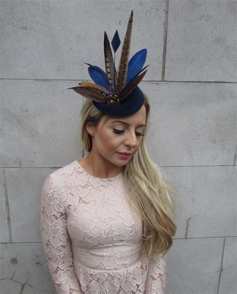 Navy Blue Pheasant Feather Pillbox Hat Fascinator Races Hair Etsy