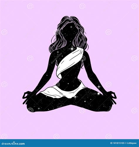 Meditating Yogi Woman In Lotus Pose Space With Stars Esoteric Image