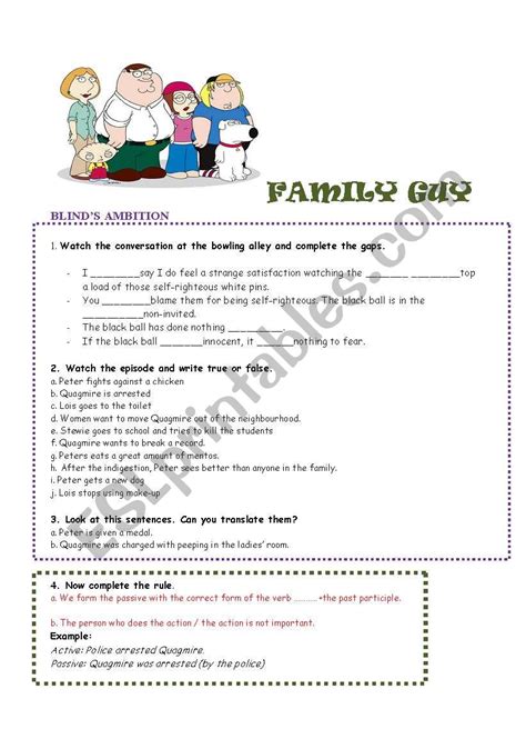 Family Guy Blind Ambition Passive - ESL worksheet by MariaE