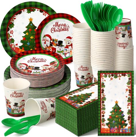 Amazon Sliner 350 Pcs Christmas Paper Plates And Napkins Set