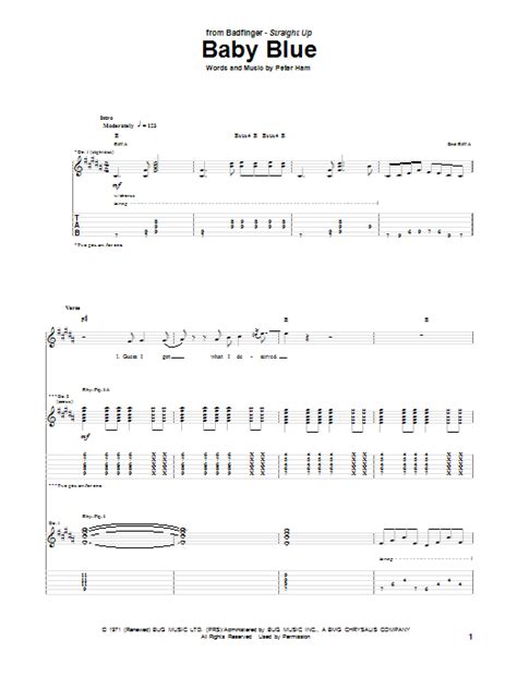 Baby Blue By Badfinger Sheet Music For Guitar Tab At Sheet Music Direct