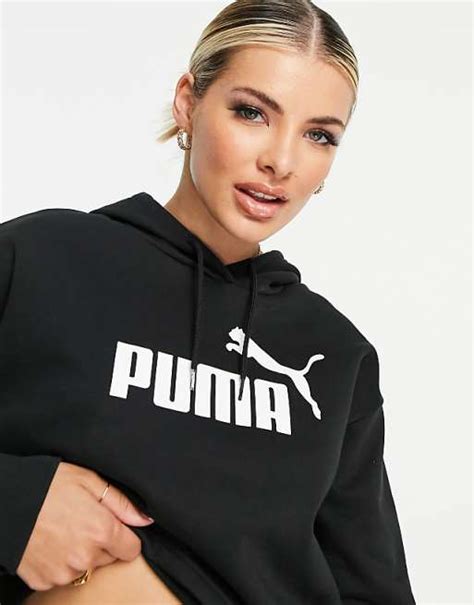 Puma Essentials Cropped Logo Hoodie In Black Asos