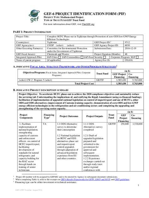 Fillable Online Gef 6 Project Identification Form Pif Project Type