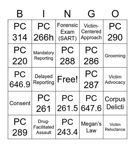 Ld Sex Crimes Bingo Card
