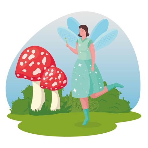 Premium Vector Fairytale Fairy Cartoon With Mushrooms Illustration