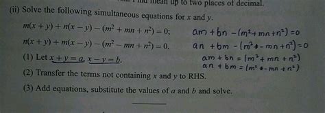 Ii Solve The Following Simultaneous Equations X And Y N M X Y N X Y