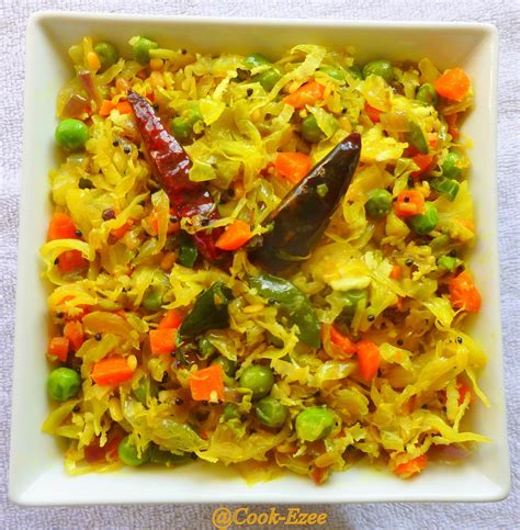 COOK EZEE Cabbage Thoran With Green Peas N Carrot Cabbage Stir Fry