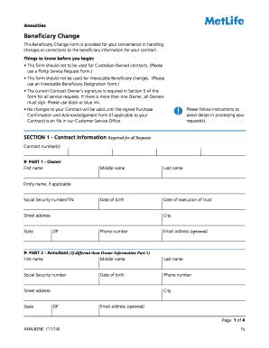 Fillable Online Beneficiary Change Form Metlife Fax Email Print