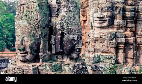 Bayon temple faces Stock Photo - Alamy