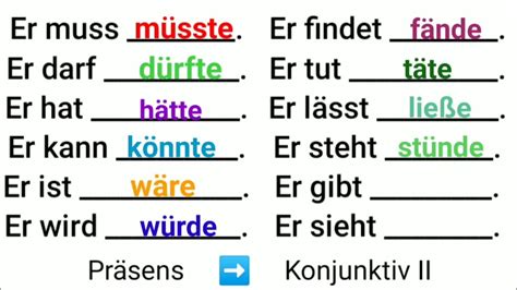 Konjunktiv Ii Müsste Dürfte Hätte Könnte Wäre Würde Fände Täte Ließe Stünde Gäbe