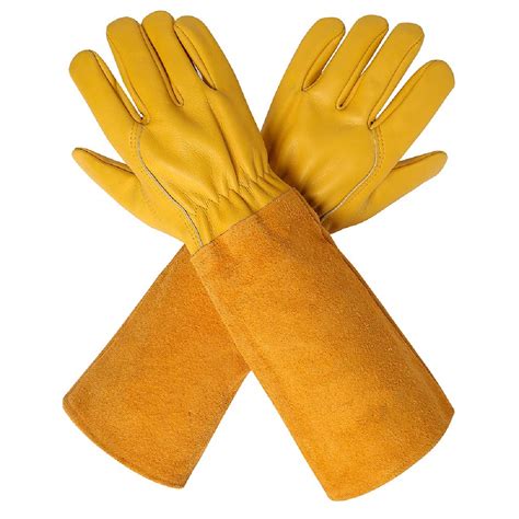 Deliwear Garden Long Gauntlet Goatskin Leather Thorn Puncture Proof Rose Pruning Gloves