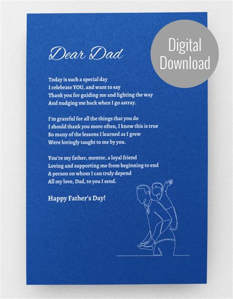 Original Father S Day Poem Printable Card Poem For Dad Digital Download Poem Card For Father S