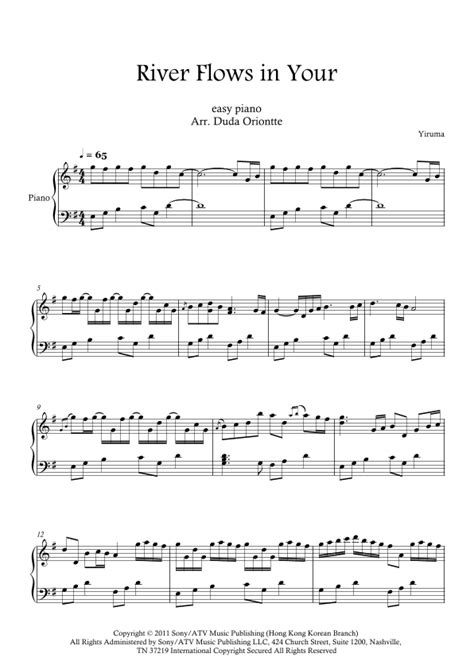 River Flows In You Arr Duda Oriontte By Yiruma Sheet Music For Easy