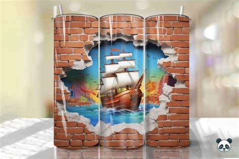 D Pirate Boat Cracked Hole Tumbler Wrap Designs Graphics