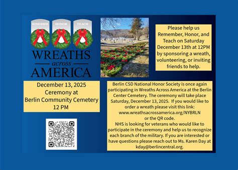 NHS To Hold Wreaths Across America at the Berlin Center Cemetery 12/13