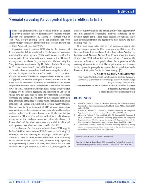 (PDF) Neonatal screening for congenital hypothyroidism in India