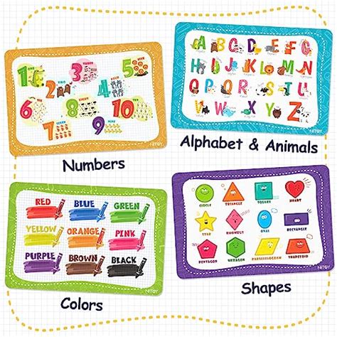 NiBaby Educational Placemats for Kids Reusable Wipeable - Toddler Placemats for Learning ...