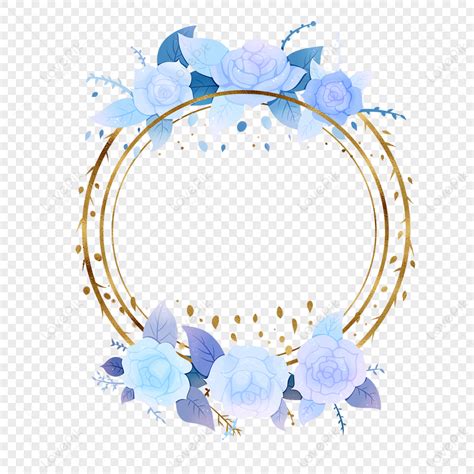 Blue Gold Flowers Blue Rose Floral Borderroses Bordergold Frame Png