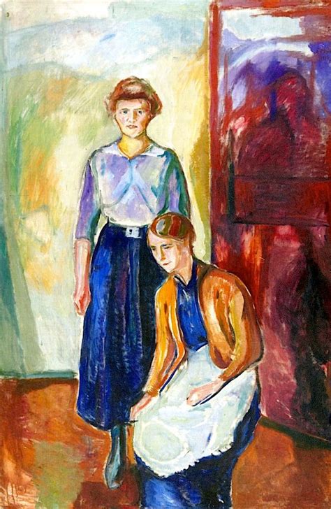 A Painting Of Two Women Standing Next To Each Other