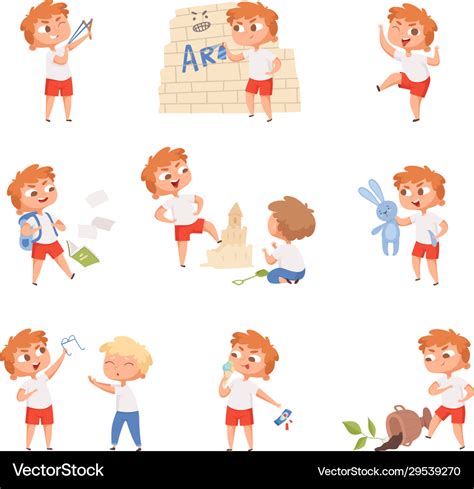 Bad Behavior Kids School Sad Boys And Girls Angry Vector Image