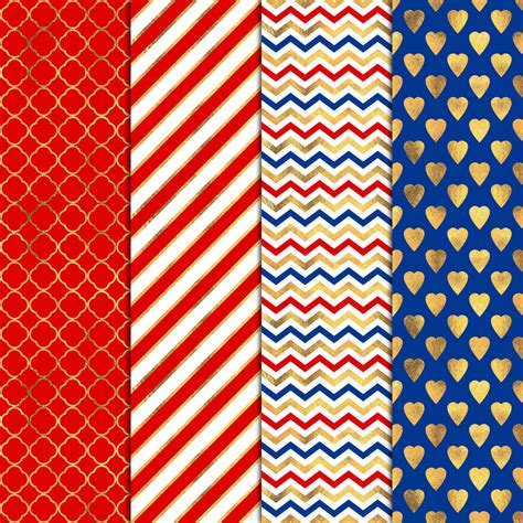 Red Blue And Gold Patterns 20 Digital Papers 12x12 Etsy