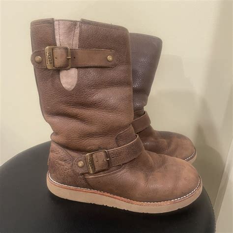 Ugg Boots Womens 5678 Brown Kensington Biker Leather Shearling Boots Size 6 Us Ebay