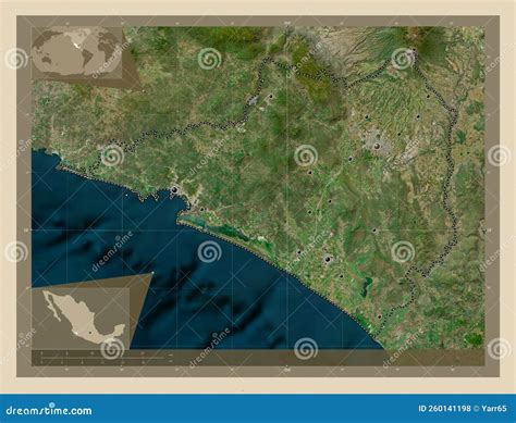 Colima Mexico High Res Satellite Major Cities Stock Illustration