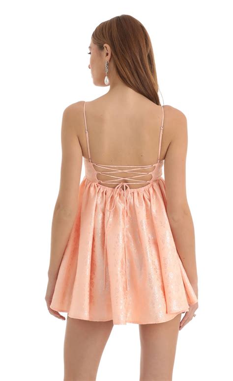 Liora Floral Jacquard Babydoll Dress In Peach Lucy In The Sky