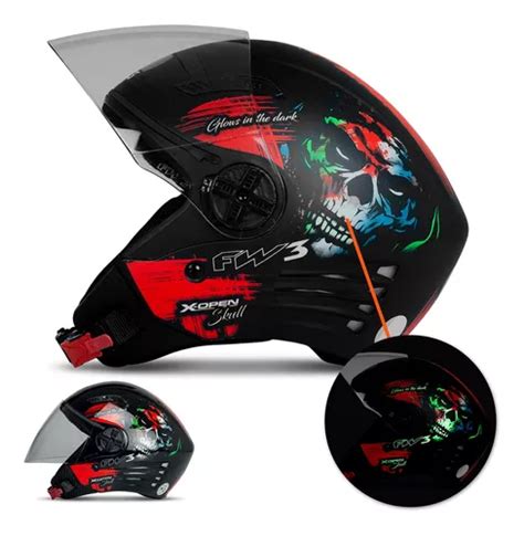 Capacete Aberto Fw X Open Skull Caveira Brilha No Escuro Mercadolivre