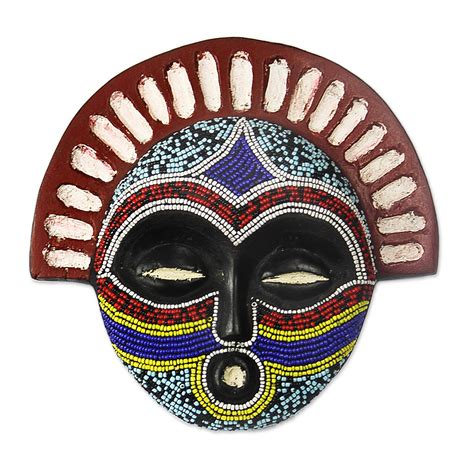 Recycled Glass Beaded African Wood Mask Created In Ghana Beautiful Aida Novica