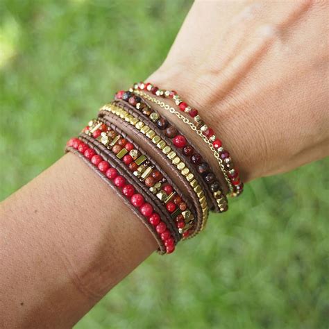 Red Mix Wrap Bracelet Set Cream Mix Boho Bracelet Bohemian Bracelet