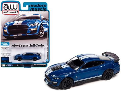 2021 Shelby Gt500 Carbon Fiber Track Pack Velocity Blue Wwhite Stripes Ltd Ed 164 Diecast