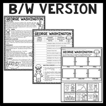 George Washington Biography Reading Comprehension Worksheet Sequencing