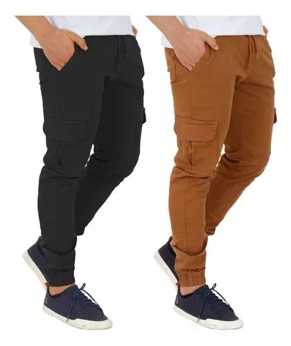 Kit 2 Calça Jogger Cargo Jeans Sarja Masculina Punho Frete Grátis