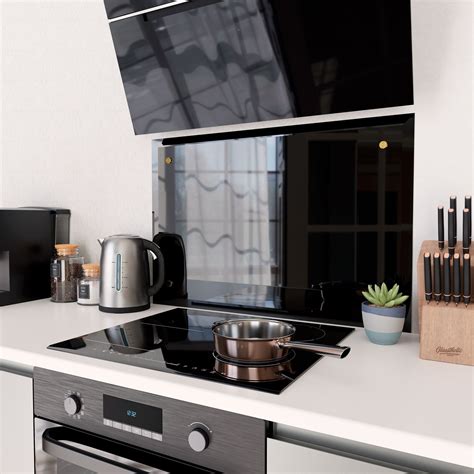 Black Glass Splashback Stove Backsplash Kitchen Wall Panel Behind ...