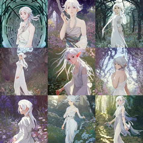 Portrait Of A Beautiful Silver Haired Elf Wearing A Stable Diffusion