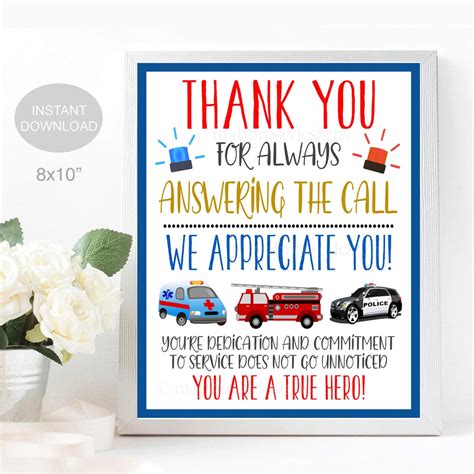 First Responders Appreciation Sign Thank You for Always - Etsy