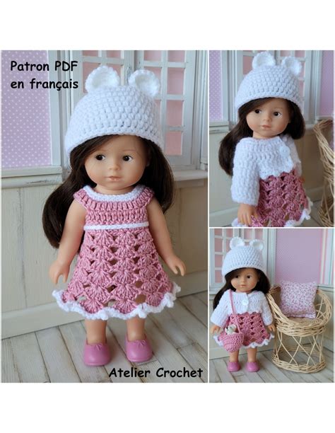 Robe Gilet Sac Et Bonnet Patron Pdf De Crochet Pour Poup E Mini Corolline