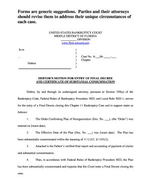 Fillable Online Flmb Uscourts Motion For Entry Of Final Decree And