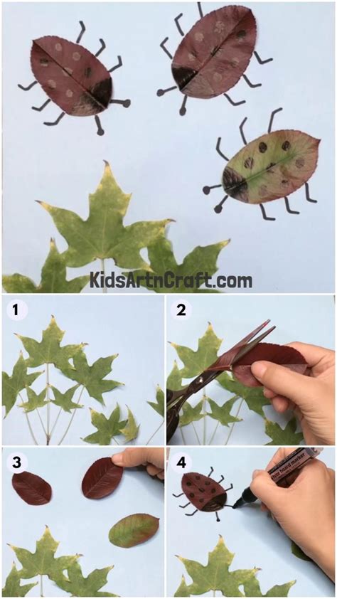 Ladybug Art & Craft Using Leaves - Step by Step Tutorial - Kids Art ...