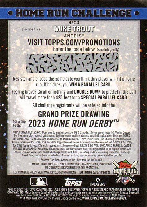 Topps Home Run Challenge Code Cards Series One Hrc Mike