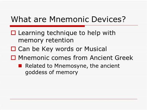 Mnemonic aids examples