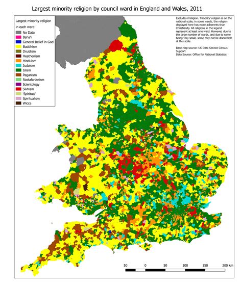 Largest Minority Religion By Council Ward In England And Wales 2011 By