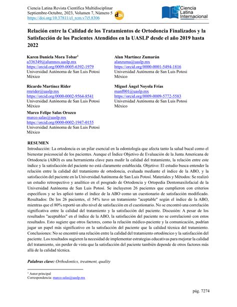 Pdf Relaci N Entre La Calidad De Los Tratamientos De Ortodoncia