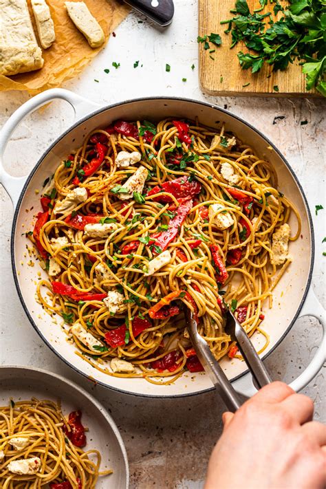 Roasted Pepper Pasta With Vegan Feta Lazy Cat Kitchen