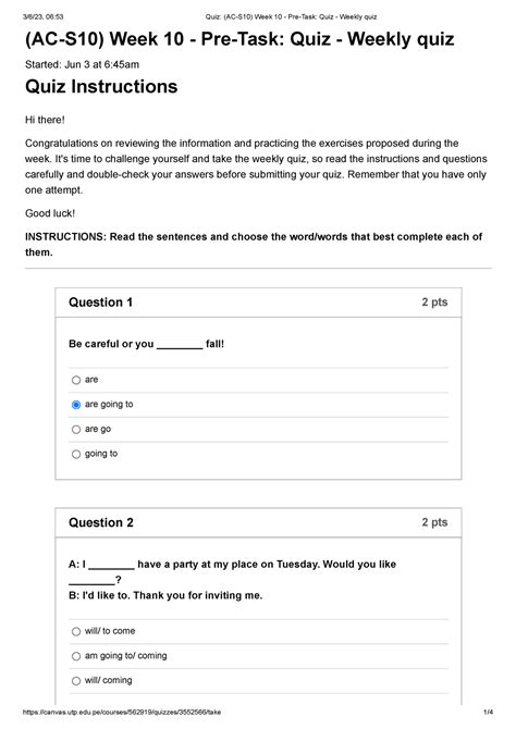 Quiz Ac S Week Pre Task Quiz Weekly Quiz Ac S Week