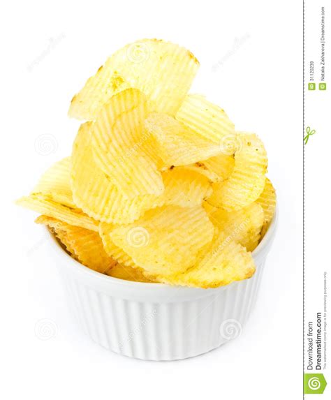 Potato Chips Bowl Isolated On White Background Stock Image Image Of