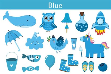 Premium Vector Blue Color Objects Set Learning Colors For Kids Cute