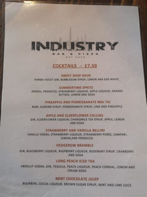 Menu at industry pub & bar, Droylsden